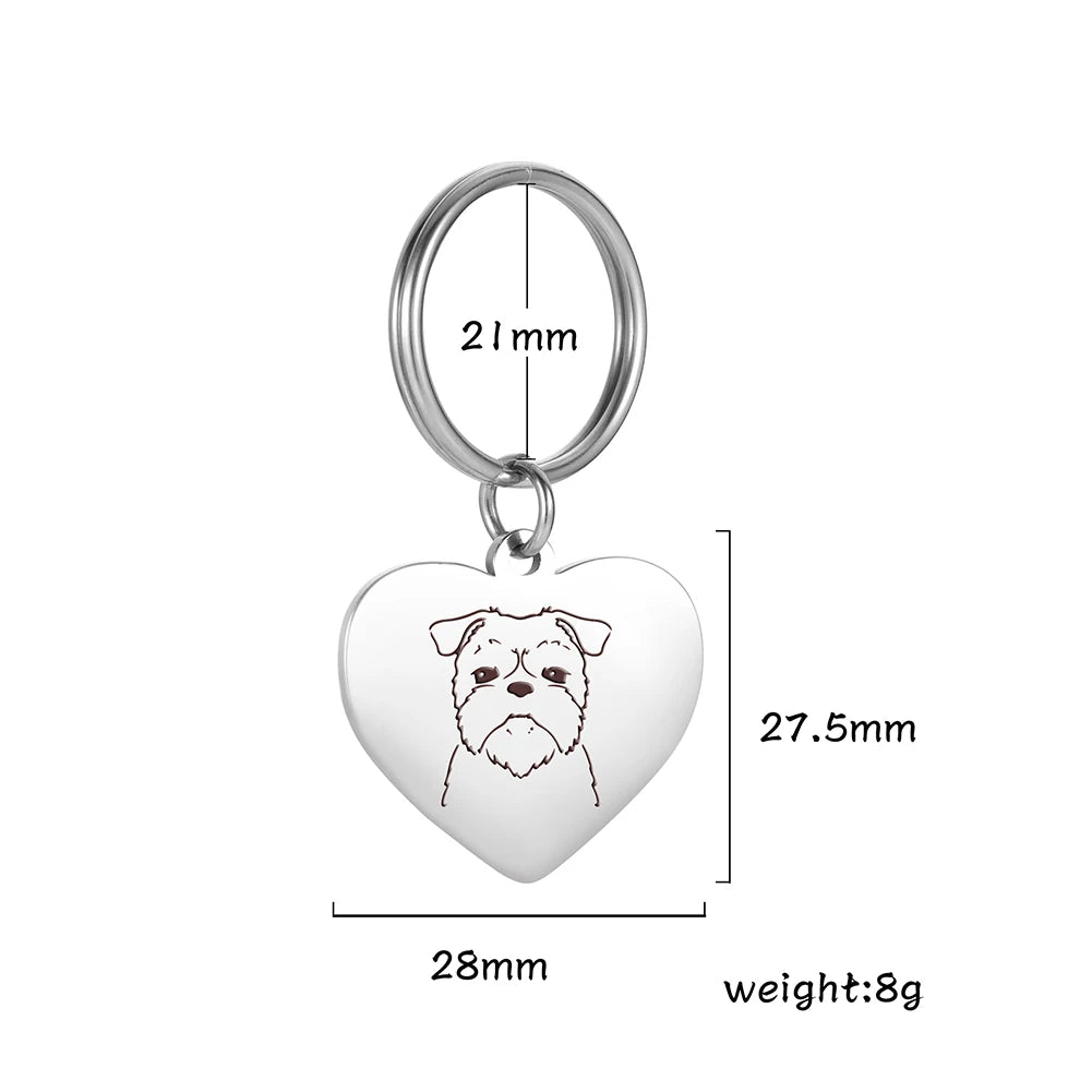 Pet Dog Heart Keychain Puppy Corgi Chihuahua French Bulldog Sheepdog for Woman Men Kid Child Stainless Steel Key Chain Ring
