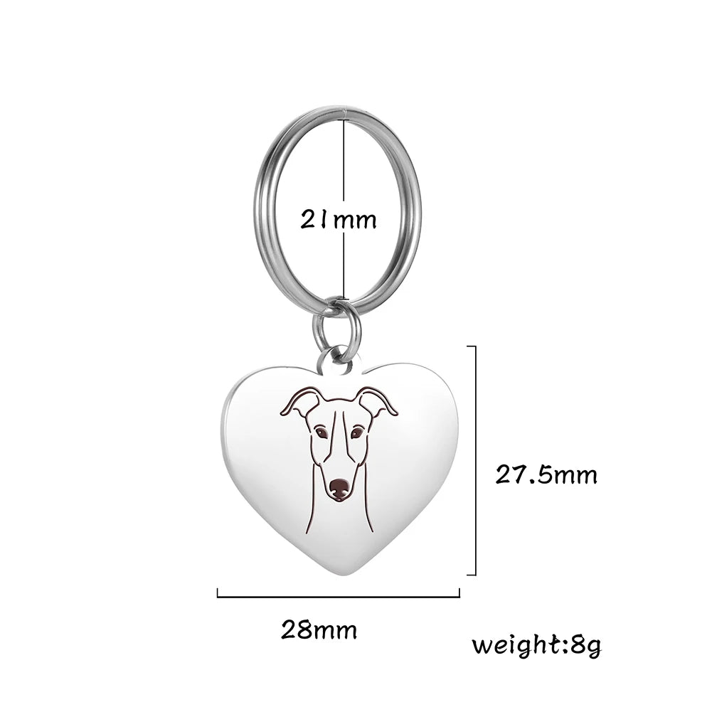 Pet Dog Heart Keychain Puppy Corgi Chihuahua French Bulldog Sheepdog for Woman Men Kid Child Stainless Steel Key Chain Ring