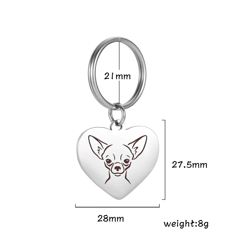Pet Dog Heart Keychain Puppy Corgi Chihuahua French Bulldog Sheepdog for Woman Men Kid Child Stainless Steel Key Chain Ring