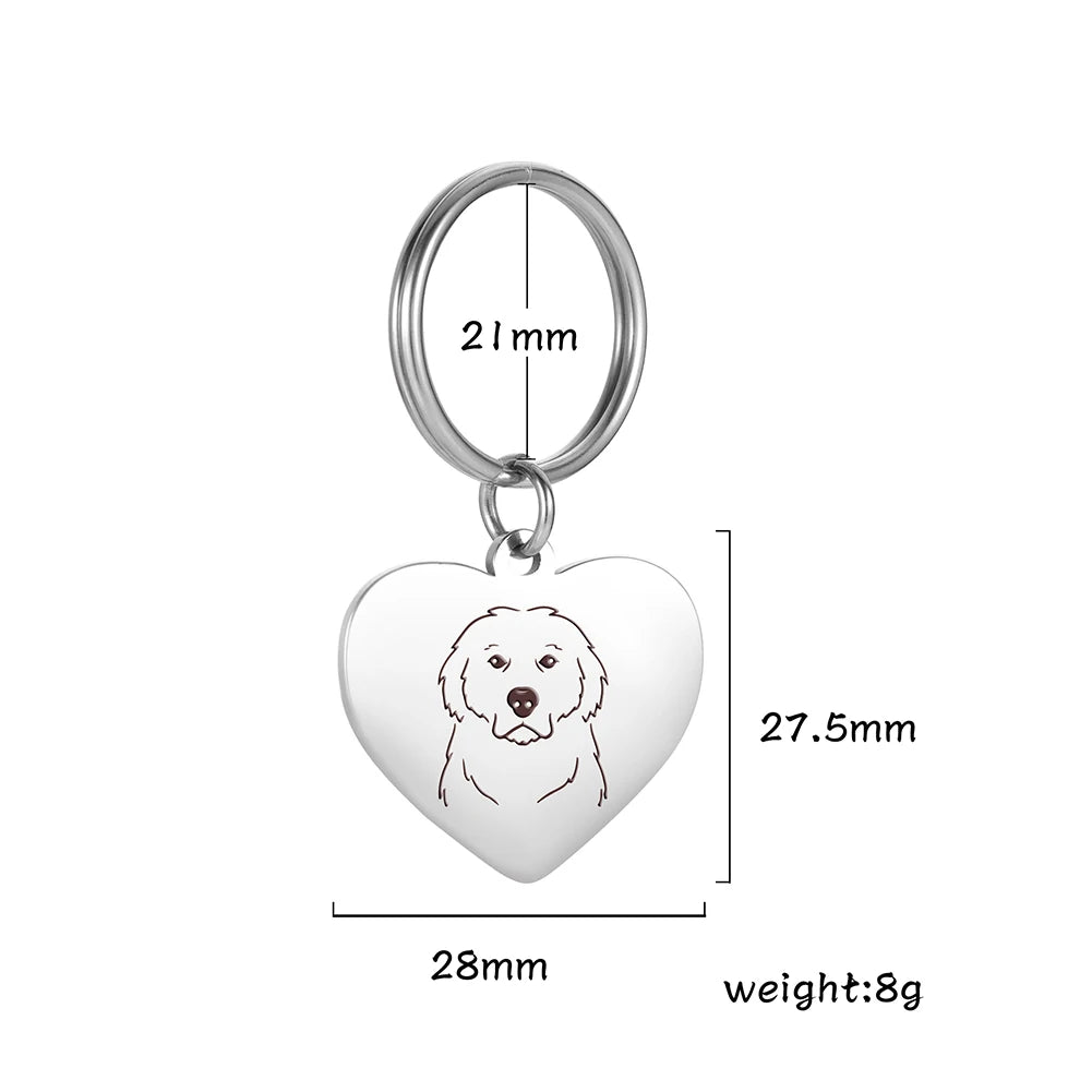 Pet Dog Heart Keychain Puppy Corgi Chihuahua French Bulldog Sheepdog for Woman Men Kid Child Stainless Steel Key Chain Ring
