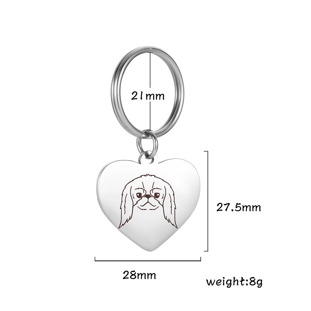 Pet Dog Heart Keychain Puppy Corgi Chihuahua French Bulldog Sheepdog for Woman Men Kid Child Stainless Steel Key Chain Ring