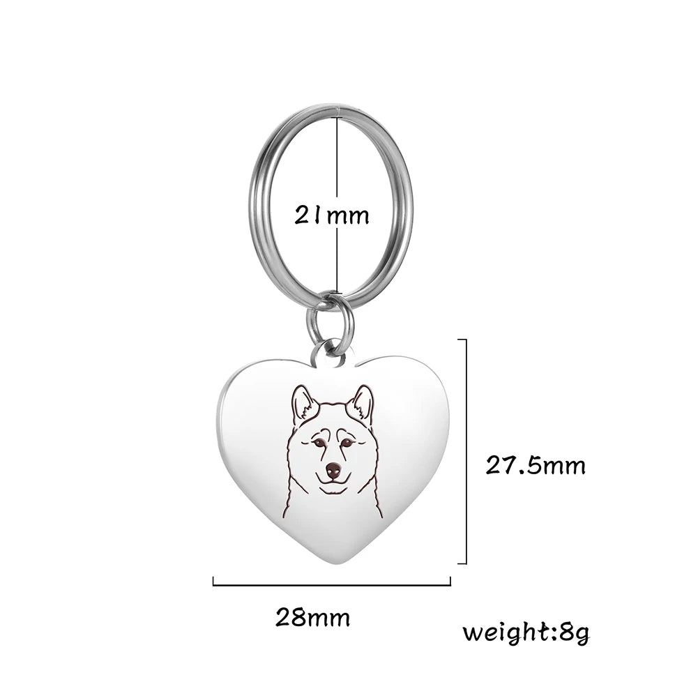 Pet Dog Heart Keychain Puppy Corgi Chihuahua French Bulldog Sheepdog for Woman Men Kid Child Stainless Steel Key Chain Ring