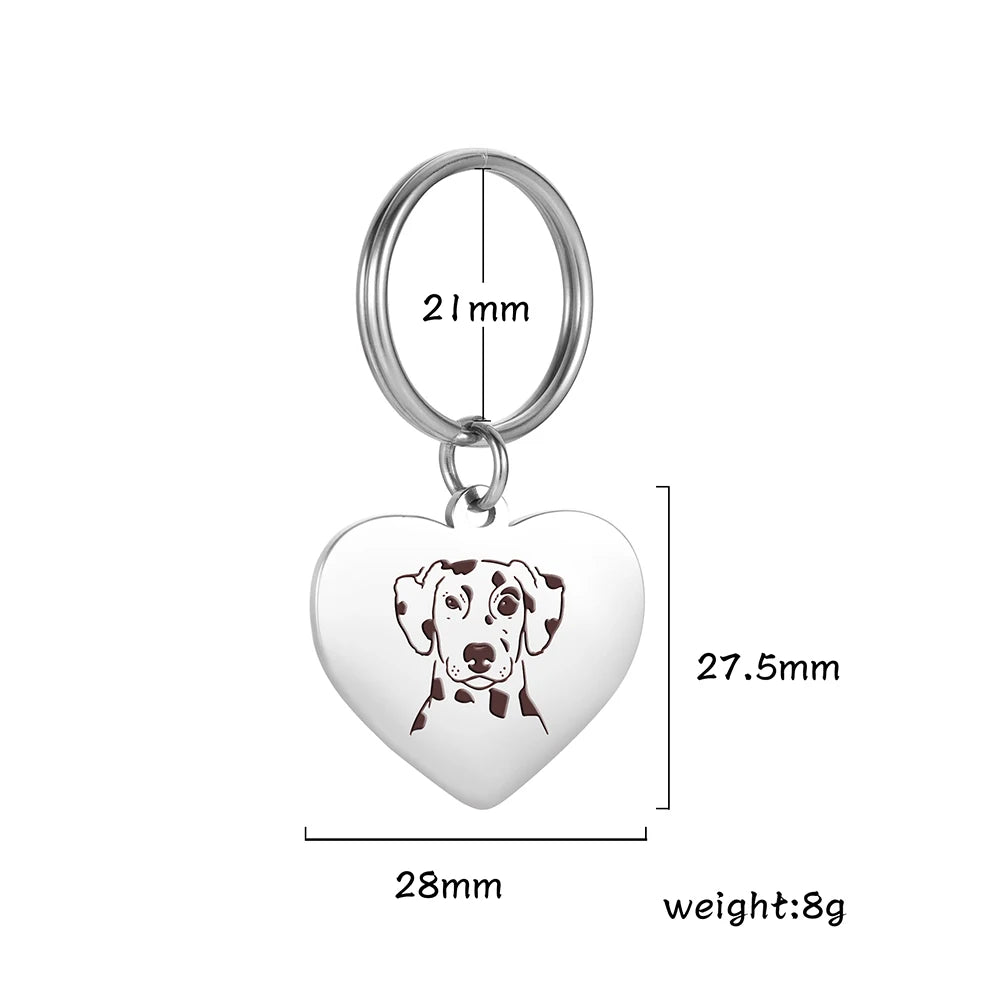 Pet Dog Heart Keychain Puppy Corgi Chihuahua French Bulldog Sheepdog for Woman Men Kid Child Stainless Steel Key Chain Ring