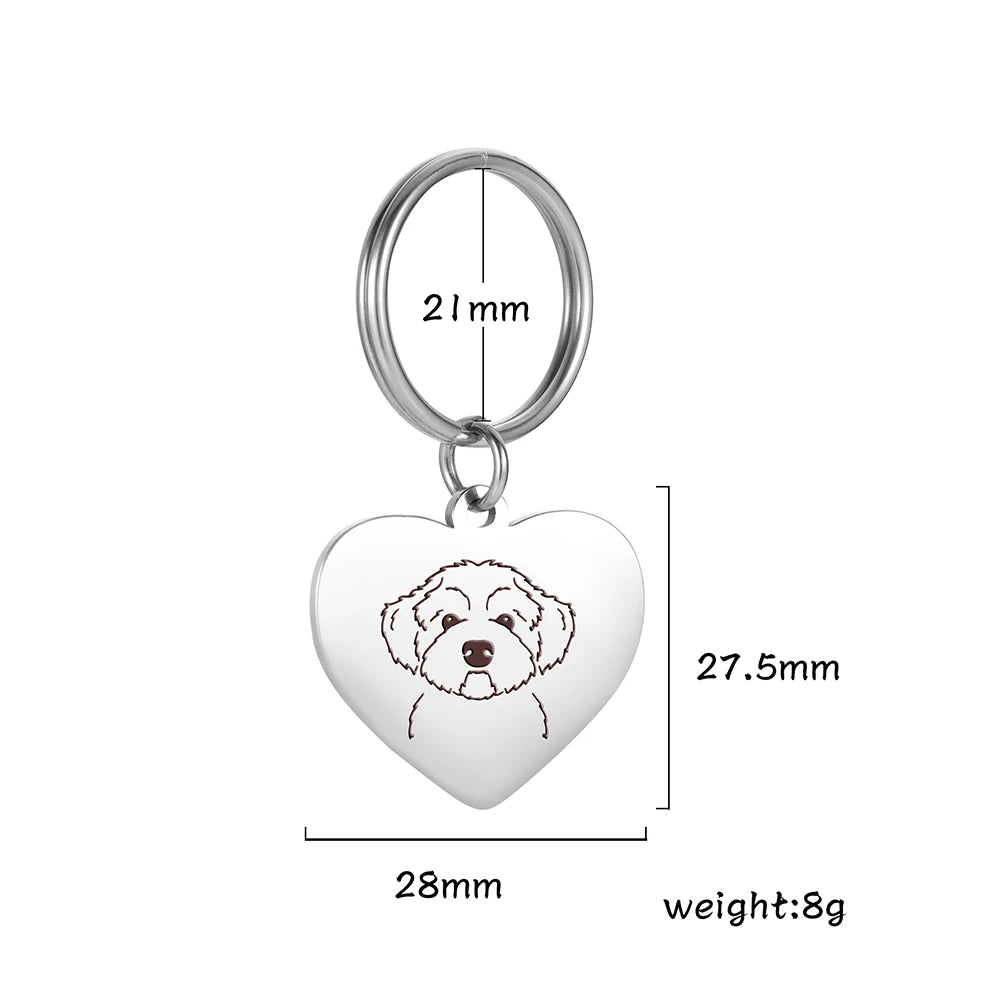Pet Dog Heart Keychain Puppy Corgi Chihuahua French Bulldog Sheepdog for Woman Men Kid Child Stainless Steel Key Chain Ring