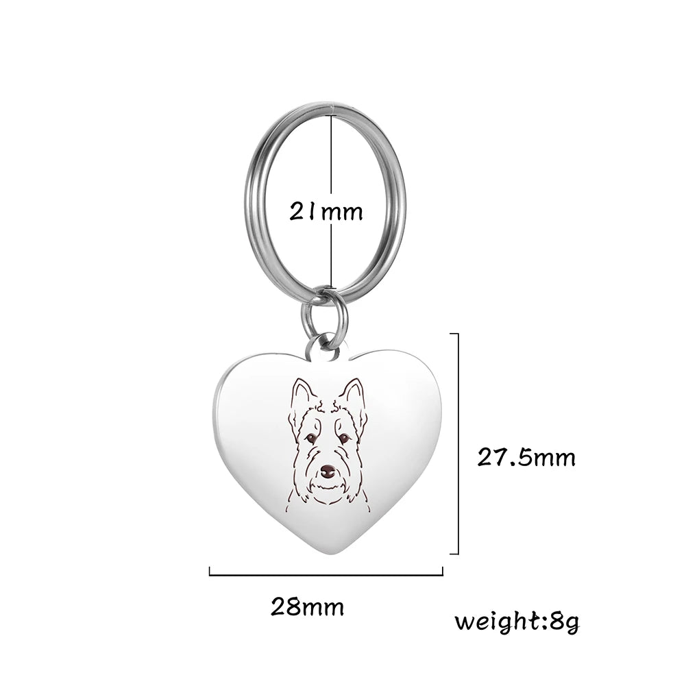 Pet Dog Heart Keychain Puppy Corgi Chihuahua French Bulldog Sheepdog for Woman Men Kid Child Stainless Steel Key Chain Ring