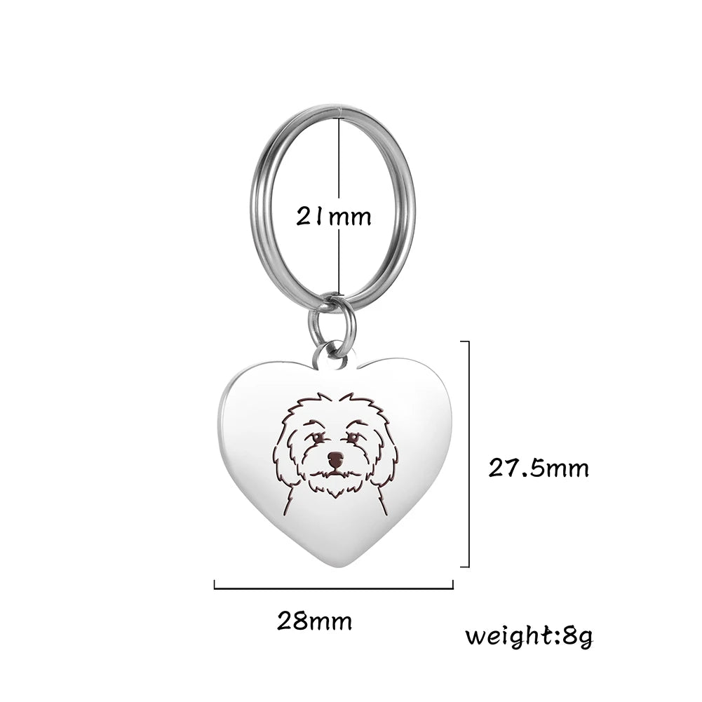 Pet Dog Heart Keychain Puppy Corgi Chihuahua French Bulldog Sheepdog for Woman Men Kid Child Stainless Steel Key Chain Ring