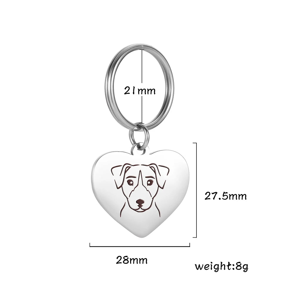 Pet Dog Heart Keychain Puppy Corgi Chihuahua French Bulldog Sheepdog for Woman Men Kid Child Stainless Steel Key Chain Ring