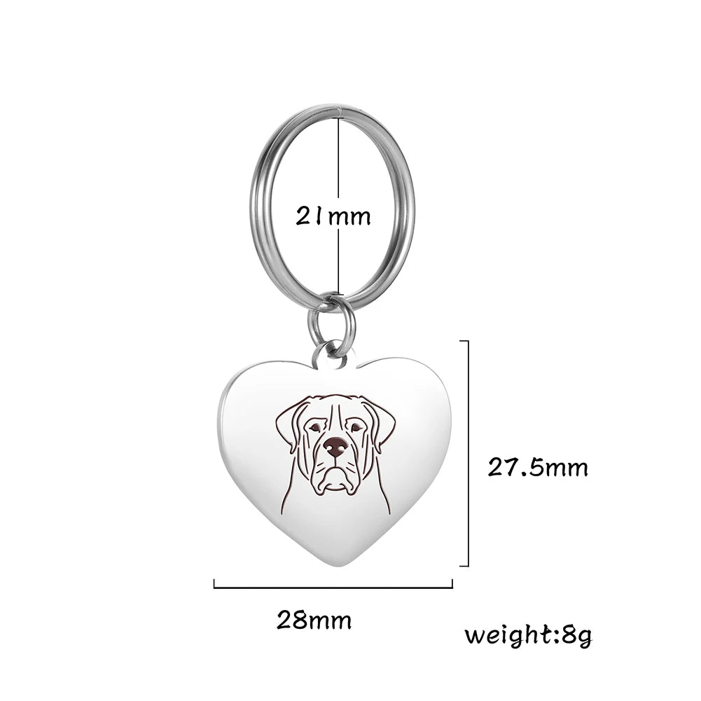 Pet Dog Heart Keychain Puppy Corgi Chihuahua French Bulldog Sheepdog for Woman Men Kid Child Stainless Steel Key Chain Ring
