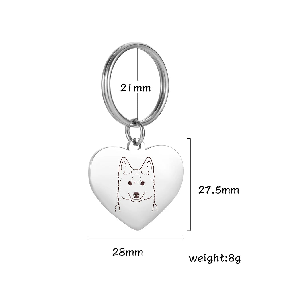 Pet Dog Heart Keychain Puppy Corgi Chihuahua French Bulldog Sheepdog for Woman Men Kid Child Stainless Steel Key Chain Ring