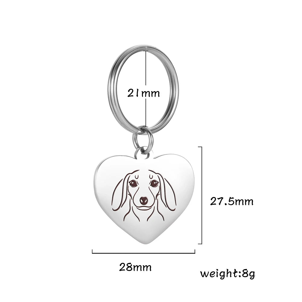 Pet Dog Heart Keychain Puppy Corgi Chihuahua French Bulldog Sheepdog for Woman Men Kid Child Stainless Steel Key Chain Ring