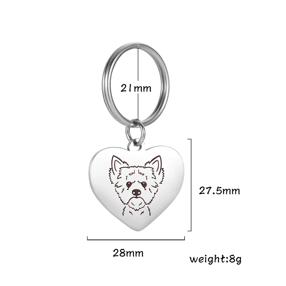 Pet Dog Heart Keychain Puppy Corgi Chihuahua French Bulldog Sheepdog for Woman Men Kid Child Stainless Steel Key Chain Ring