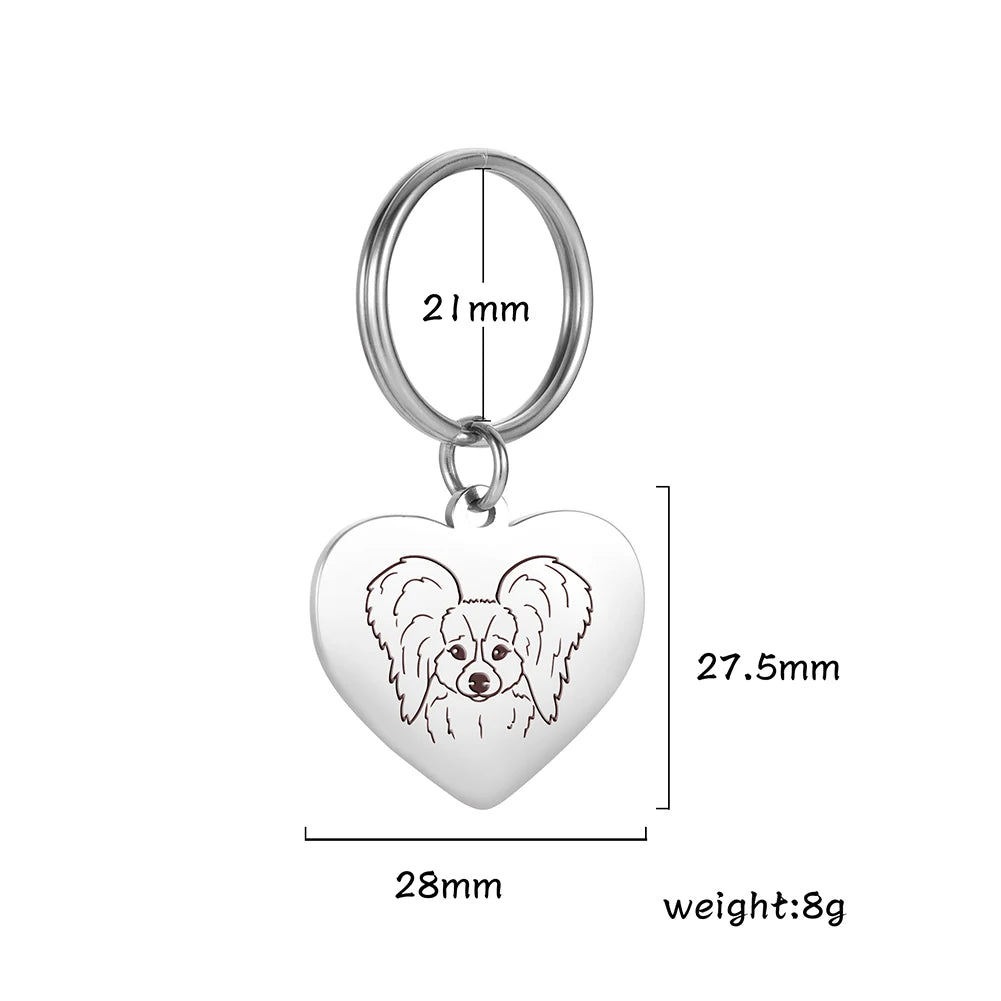 Pet Dog Heart Keychain Puppy Corgi Chihuahua French Bulldog Sheepdog for Woman Men Kid Child Stainless Steel Key Chain Ring