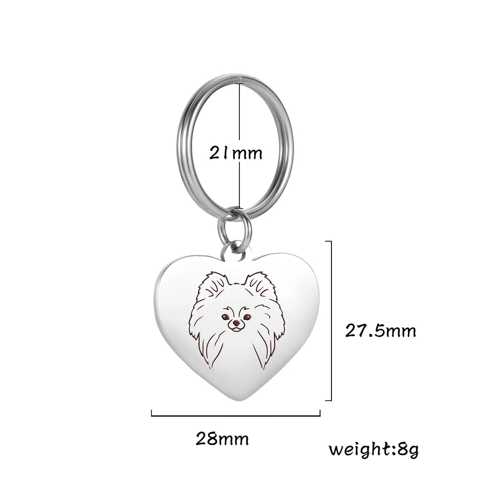 Pet Dog Heart Keychain Puppy Corgi Chihuahua French Bulldog Sheepdog for Woman Men Kid Child Stainless Steel Key Chain Ring