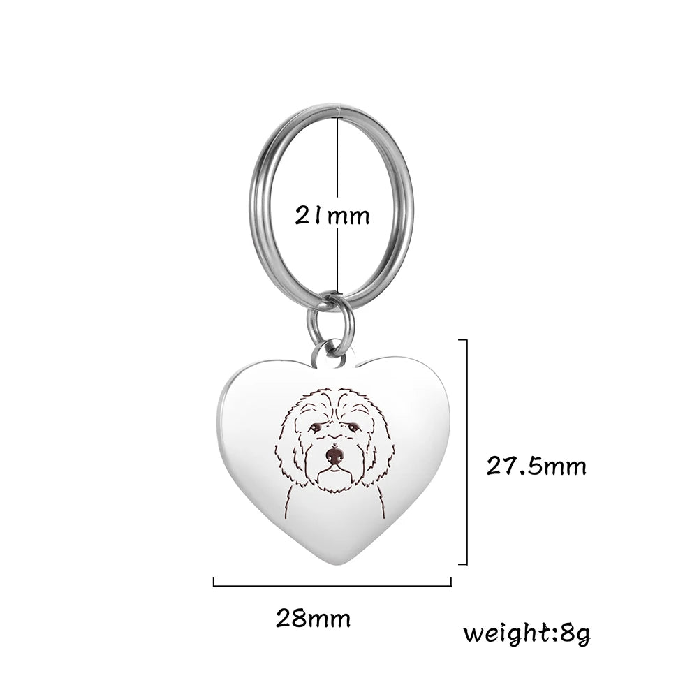 Pet Dog Heart Keychain Puppy Corgi Chihuahua French Bulldog Sheepdog for Woman Men Kid Child Stainless Steel Key Chain Ring