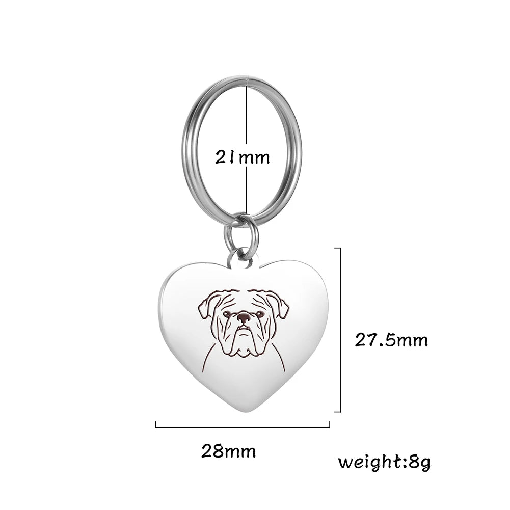 Pet Dog Heart Keychain Puppy Corgi Chihuahua French Bulldog Sheepdog for Woman Men Kid Child Stainless Steel Key Chain Ring