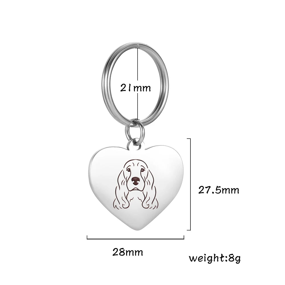 Pet Dog Heart Keychain Puppy Corgi Chihuahua French Bulldog Sheepdog for Woman Men Kid Child Stainless Steel Key Chain Ring