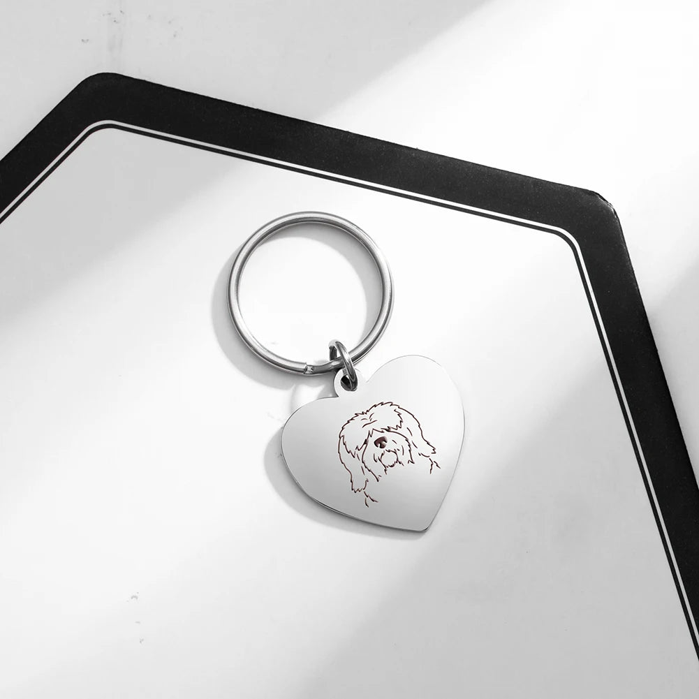Pet Dog Heart Keychain Puppy Corgi Chihuahua French Bulldog Sheepdog for Woman Men Kid Child Stainless Steel Key Chain Ring