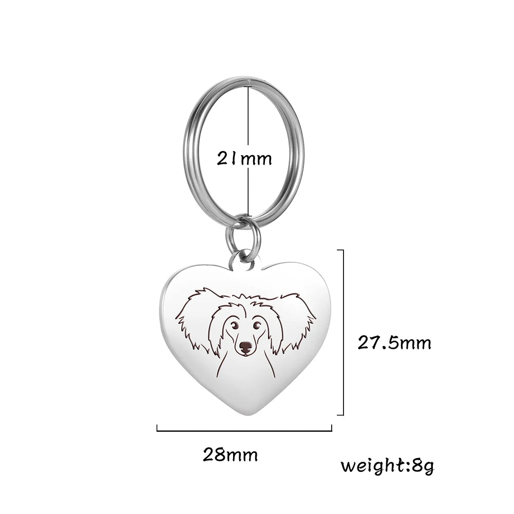 Pet Dog Heart Keychain Puppy Corgi Chihuahua French Bulldog Sheepdog for Woman Men Kid Child Stainless Steel Key Chain Ring
