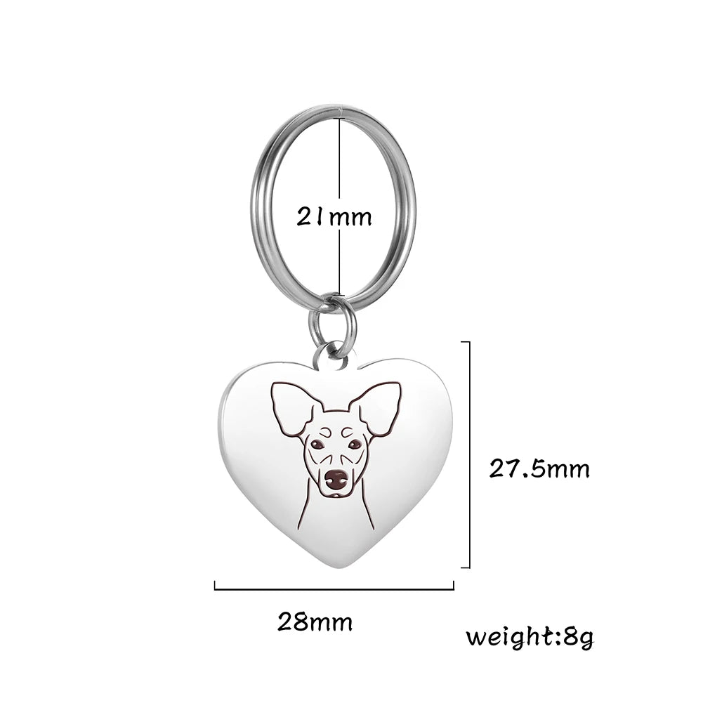 Pet Dog Heart Keychain Puppy Corgi Chihuahua French Bulldog Sheepdog for Woman Men Kid Child Stainless Steel Key Chain Ring