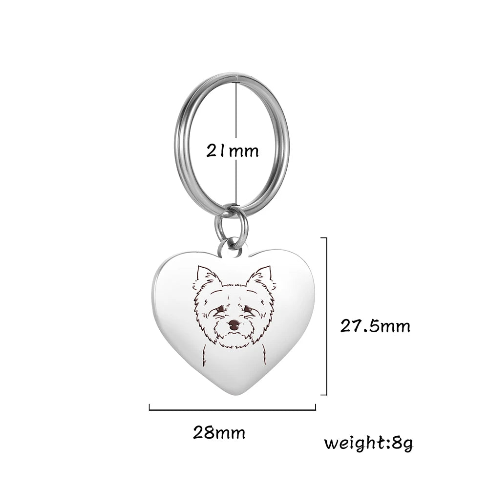 Pet Dog Heart Keychain Puppy Corgi Chihuahua French Bulldog Sheepdog for Woman Men Kid Child Stainless Steel Key Chain Ring