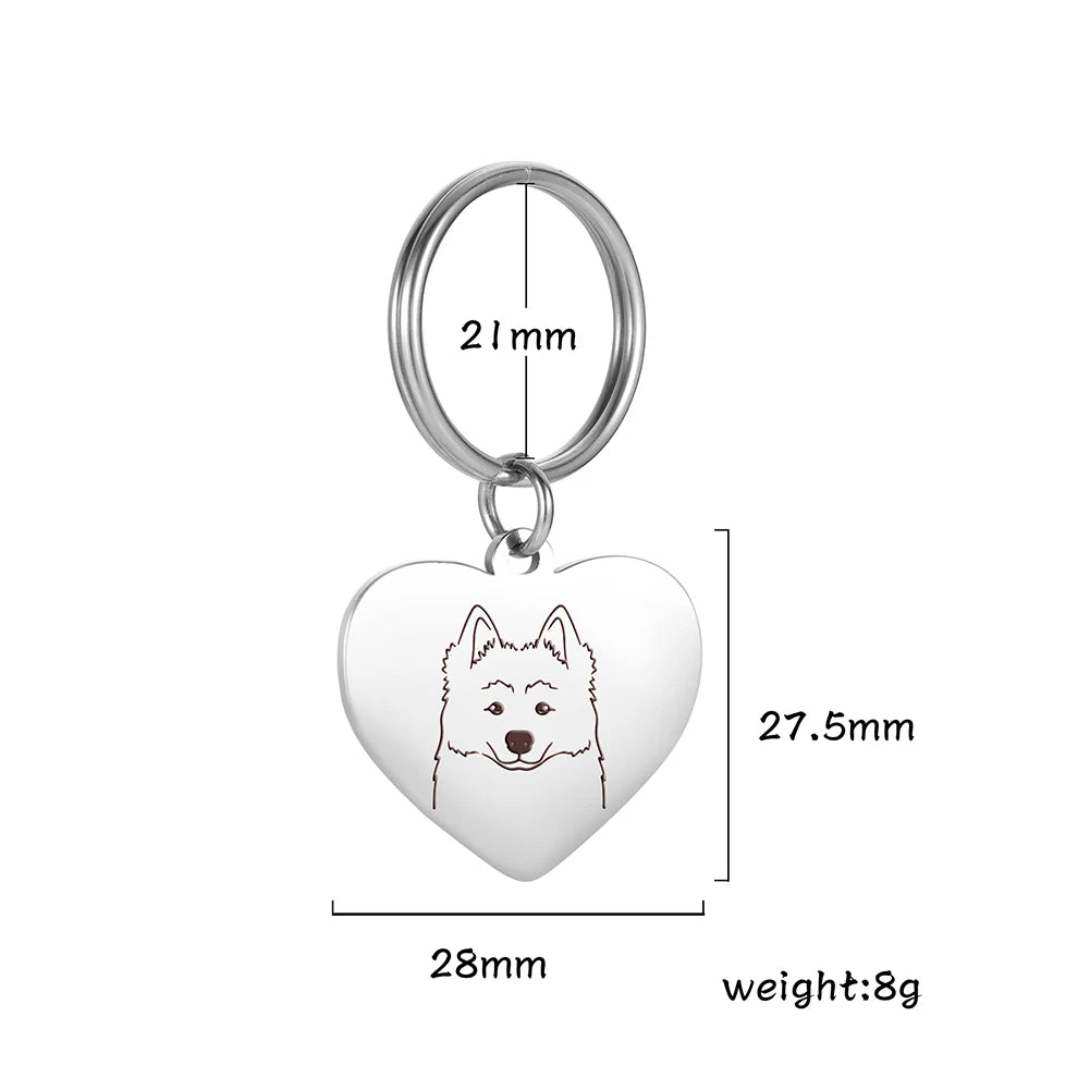 Pet Dog Heart Keychain Puppy Corgi Chihuahua French Bulldog Sheepdog for Woman Men Kid Child Stainless Steel Key Chain Ring