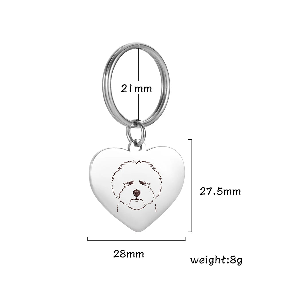 Pet Dog Heart Keychain Puppy Corgi Chihuahua French Bulldog Sheepdog for Woman Men Kid Child Stainless Steel Key Chain Ring