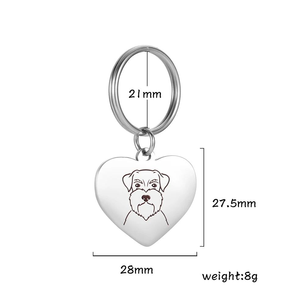 Pet Dog Heart Keychain Puppy Corgi Chihuahua French Bulldog Sheepdog for Woman Men Kid Child Stainless Steel Key Chain Ring
