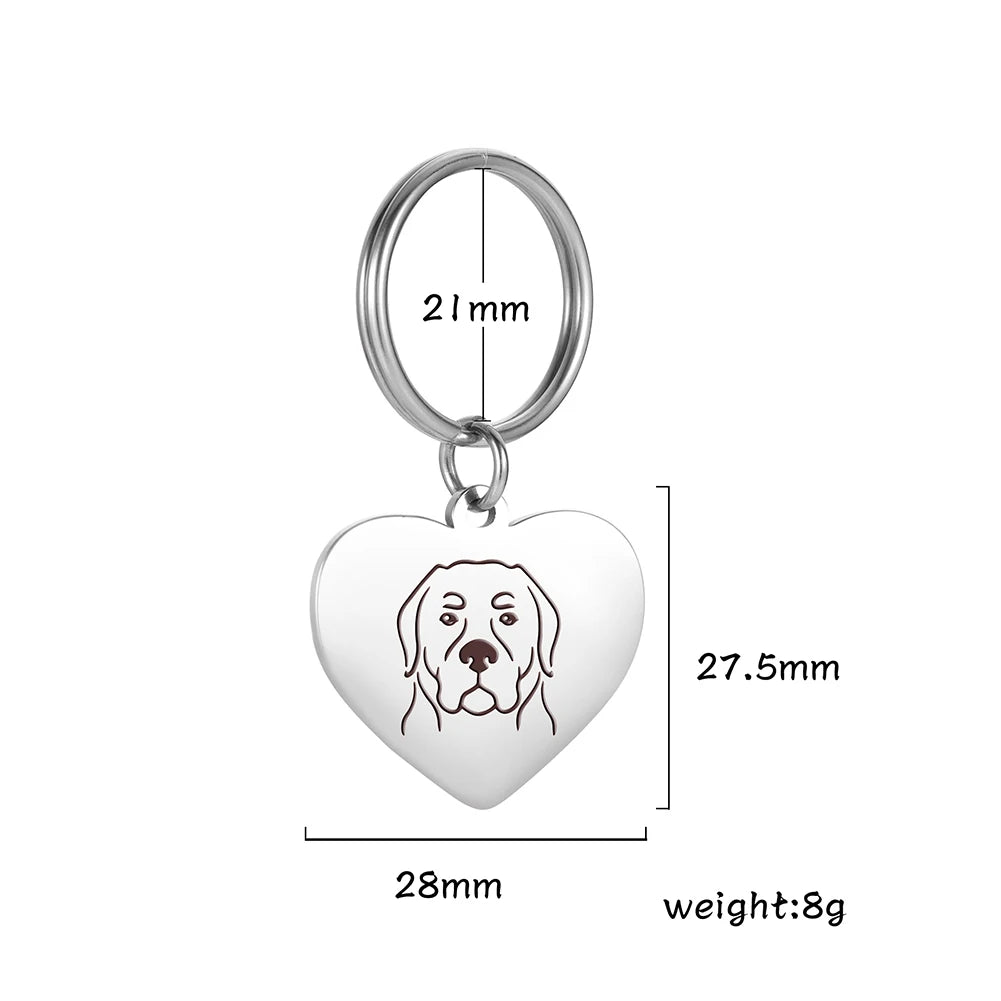 Pet Dog Heart Keychain Puppy Corgi Chihuahua French Bulldog Sheepdog for Woman Men Kid Child Stainless Steel Key Chain Ring