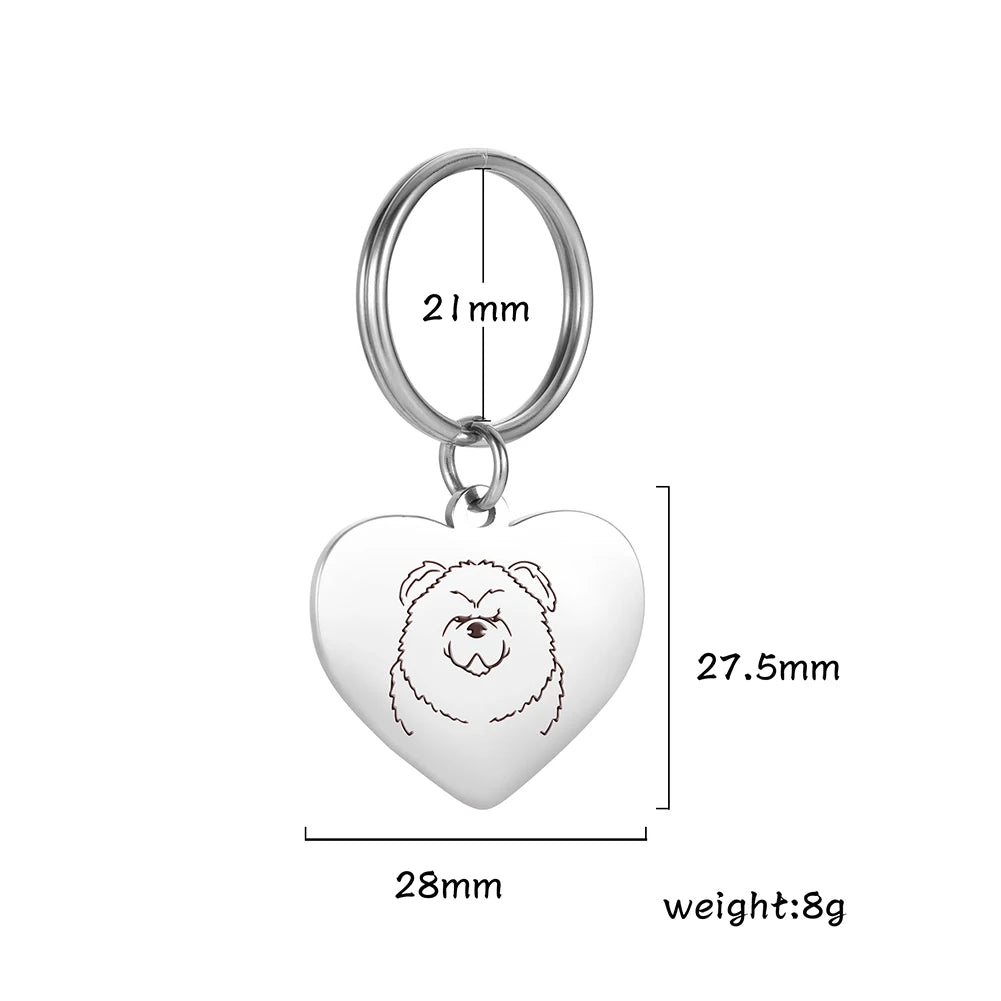 Pet Dog Heart Keychain Puppy Corgi Chihuahua French Bulldog Sheepdog for Woman Men Kid Child Stainless Steel Key Chain Ring