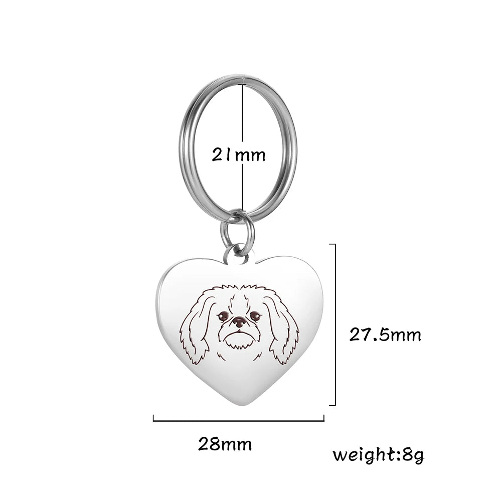 Pet Dog Heart Keychain Puppy Corgi Chihuahua French Bulldog Sheepdog for Woman Men Kid Child Stainless Steel Key Chain Ring