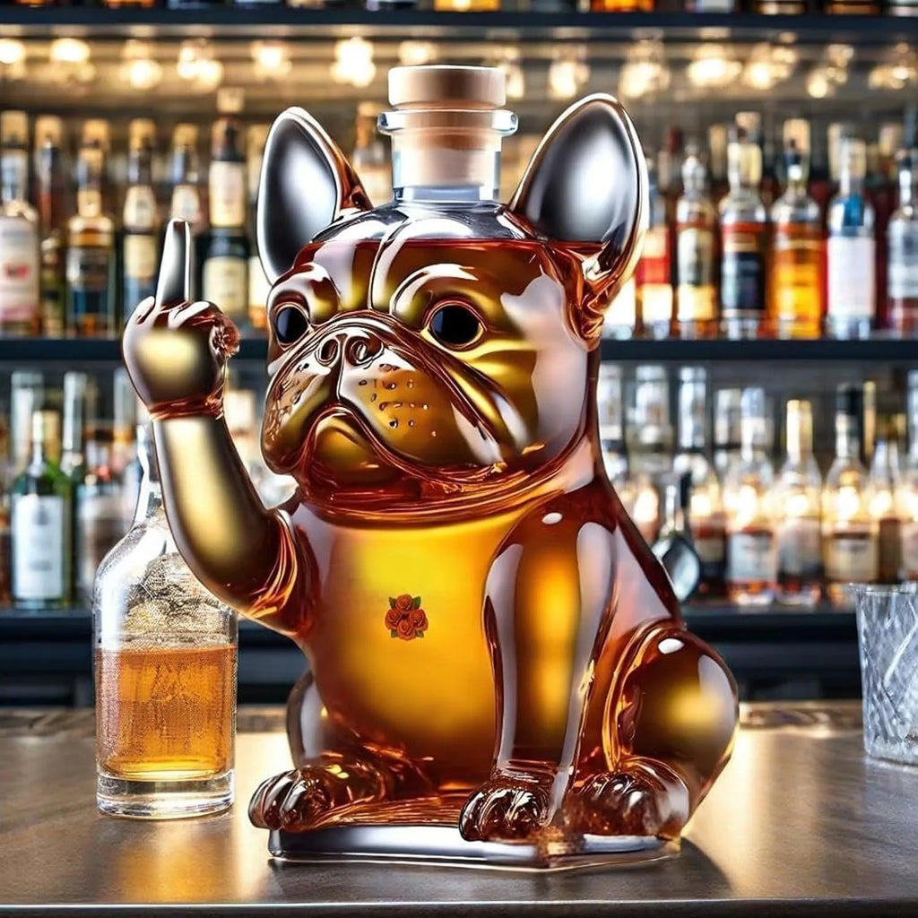 Funny French Bulldog Whiskey Bottle, Unique Middle Finger Dog Wine Glass Bottle