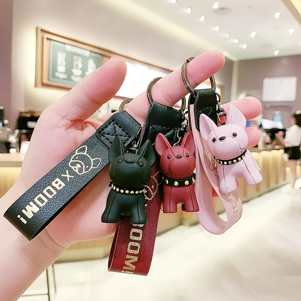 Fashion Punk French Bulldog Leather Keychain
