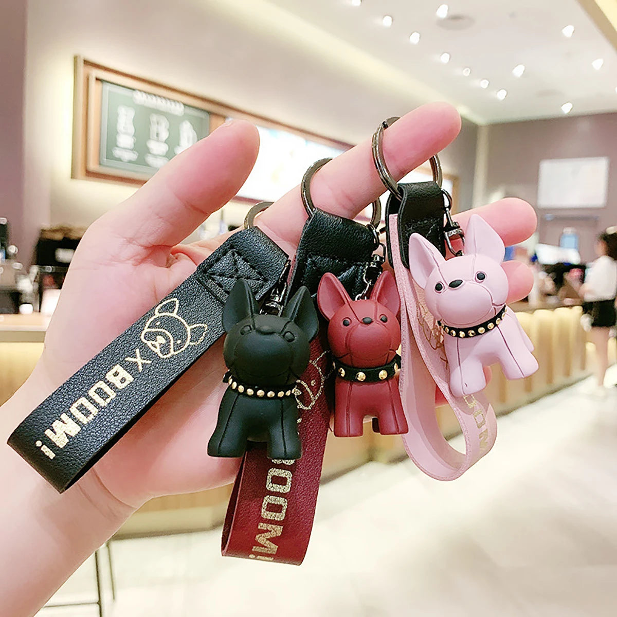 Fashion Punk French Bulldog Leather Keychain