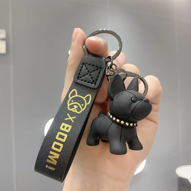 Fashion Punk French Bulldog Keychain PU Leather Dog Keychains for Women Bag Pendant Jewelry Trinket Men's Car Key Ring Key Chain