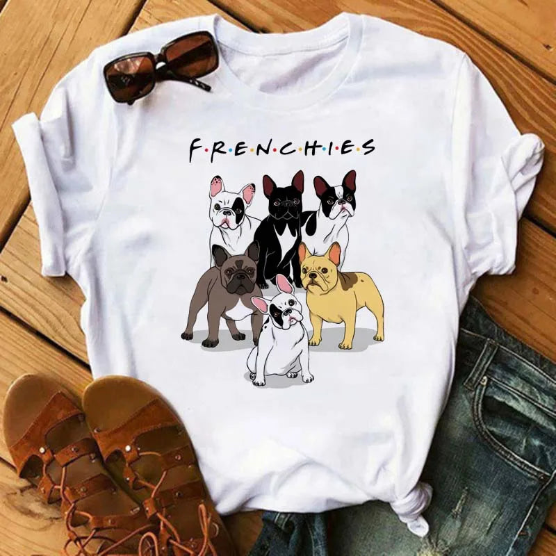 Cute French Bulldog T-shirt Animal Harajuku Print Pattern Shirt Fun French Bulldog Short Sleeves Animal Lover Tshirt Dog Mom Tee