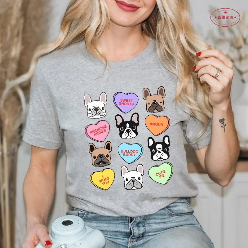 French Bulldog Woman T Shirt Fashion Dog Graphic Tops Summer Short Sleeve Tees Harajuku Streetwear Aesthetic Female Clothing