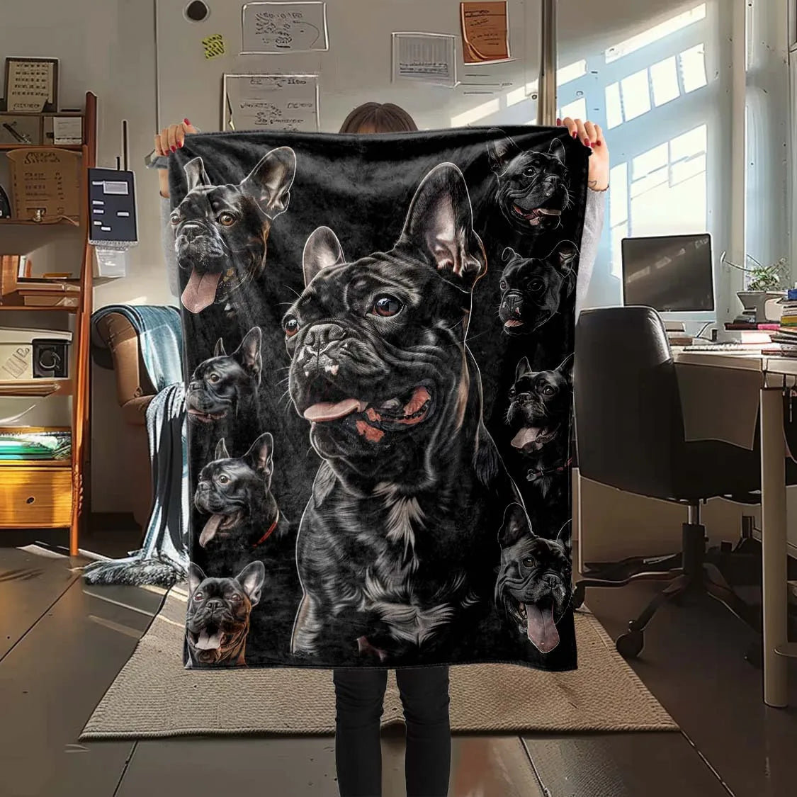 French Bulldog Fleece Blanket Black Puppy Print Throw Soft Warm All Season Bedding Home Decor Gift for Dog Lovers