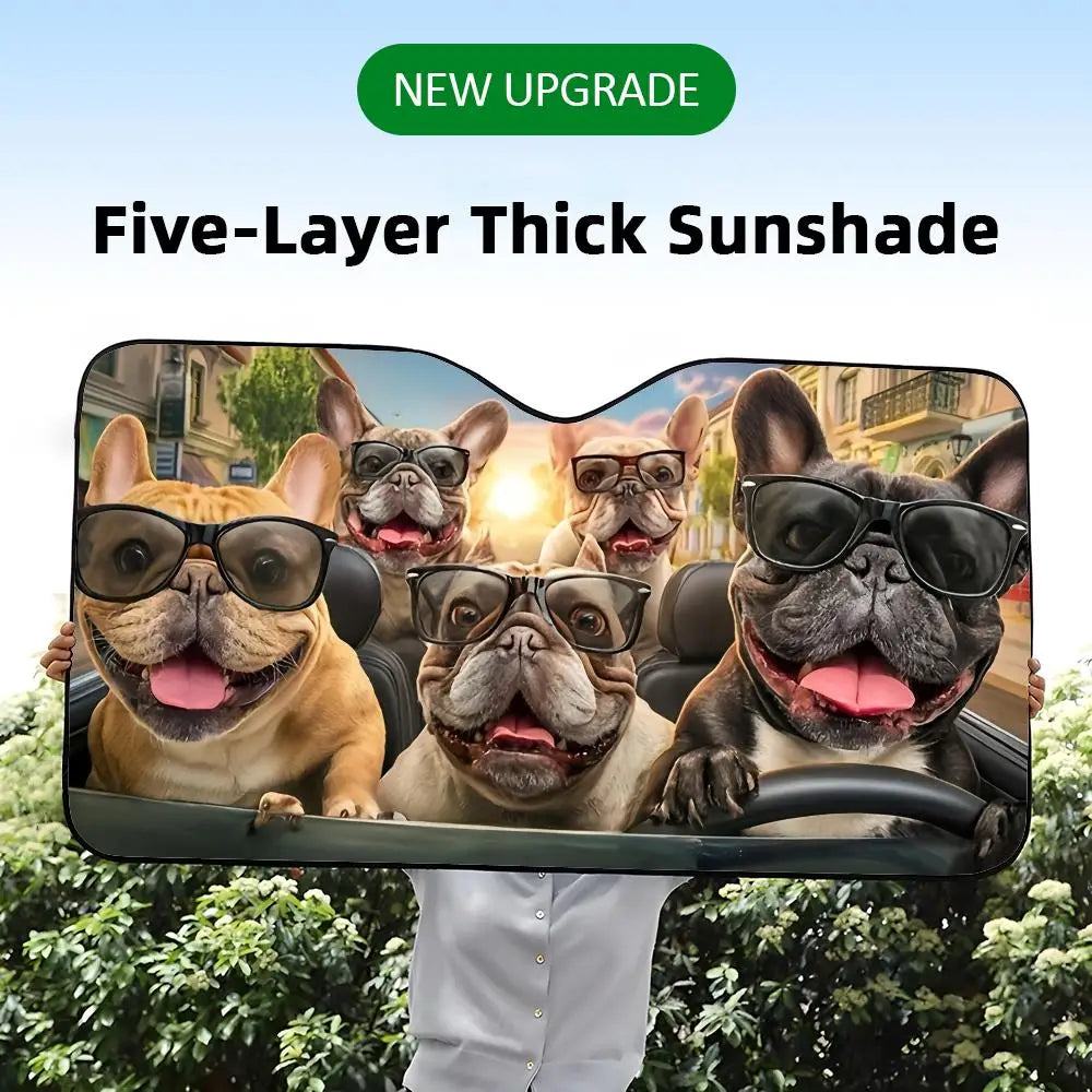 French Bulldog Driving  Sun Visor Foldable Universal Car Windshield Sun Shade UV Protection Heat Insulation Foldable Cover