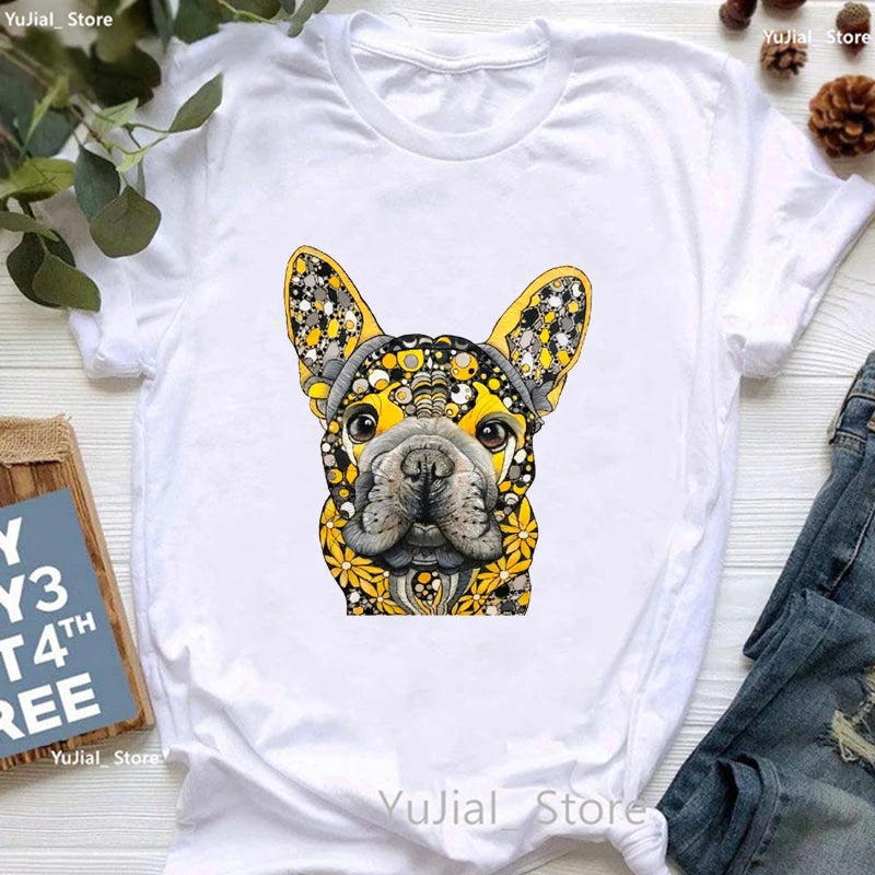 Cute French Bulldog Puppy Love Coffee Print T Shirt Girls Funny White Tshirt Women Harajuku Kawaii Dog Lover T-Shirt Female