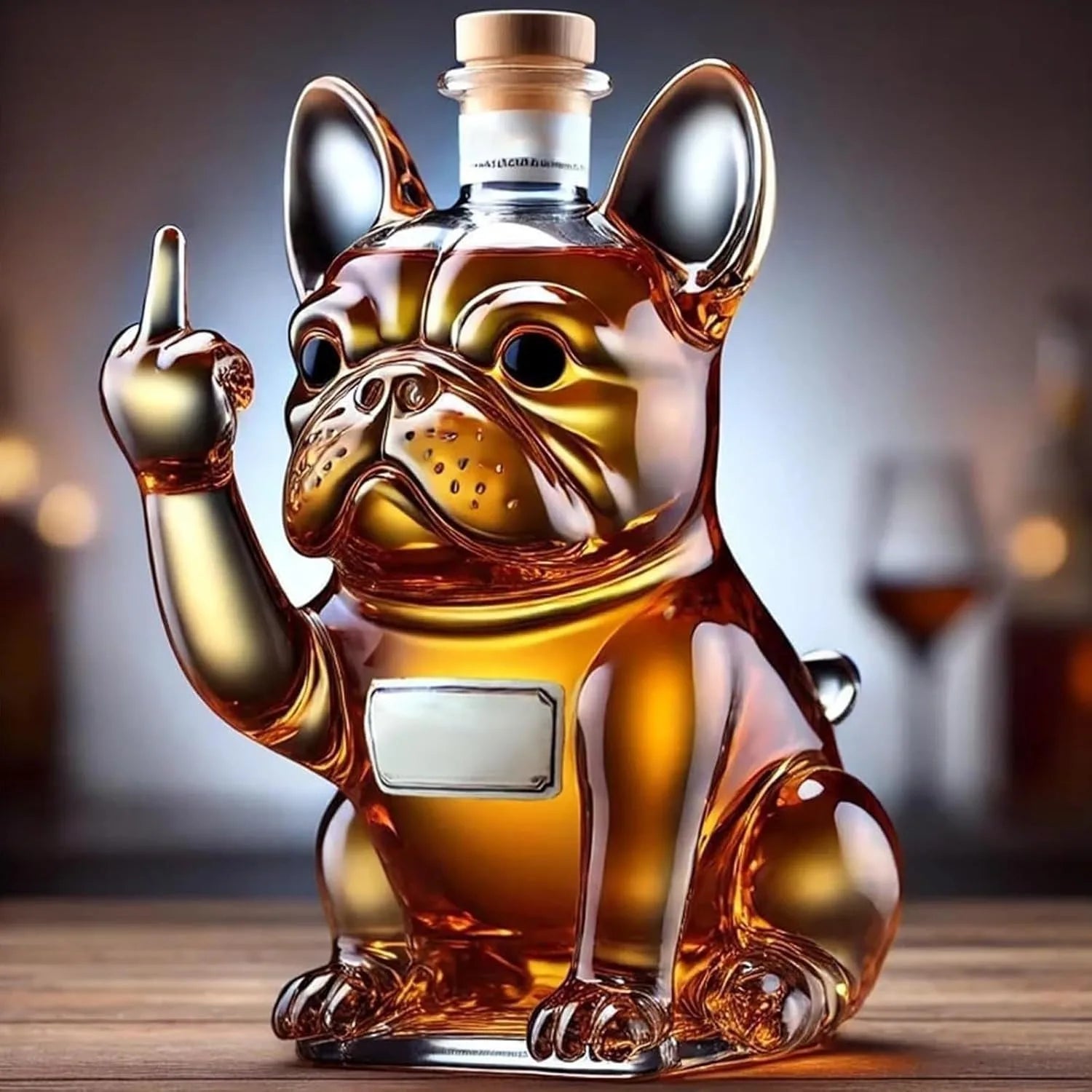 Funny French Bulldog Whiskey Bottle, Unique Middle Finger Dog Wine Glass Bottle