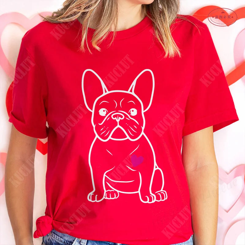 French Bulldog Woman T Shirt Fashion Dog Graphic Tops Summer Short Sleeve Tees Harajuku Streetwear Aesthetic Female Clothing