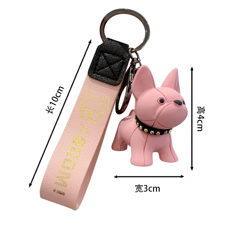 Fashion Punk French Bulldog Keychain PU Leather Dog Keychains for Women Bag Pendant Jewelry Trinket Men's Car Key Ring Key Chain