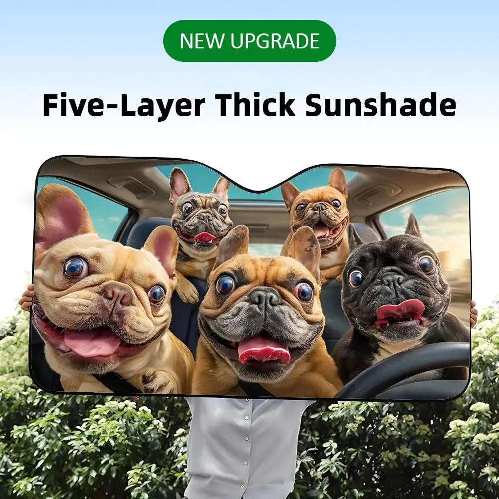 French Bulldog Driving  Sun Visor Foldable Universal Car Windshield Sun Shade UV Protection Heat Insulation Foldable Cover
