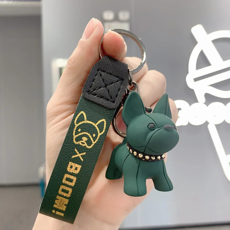 Fashion Punk French Bulldog Keychain PU Leather Dog Keychains for Women Bag Pendant Jewelry Trinket Men's Car Key Ring Key Chain