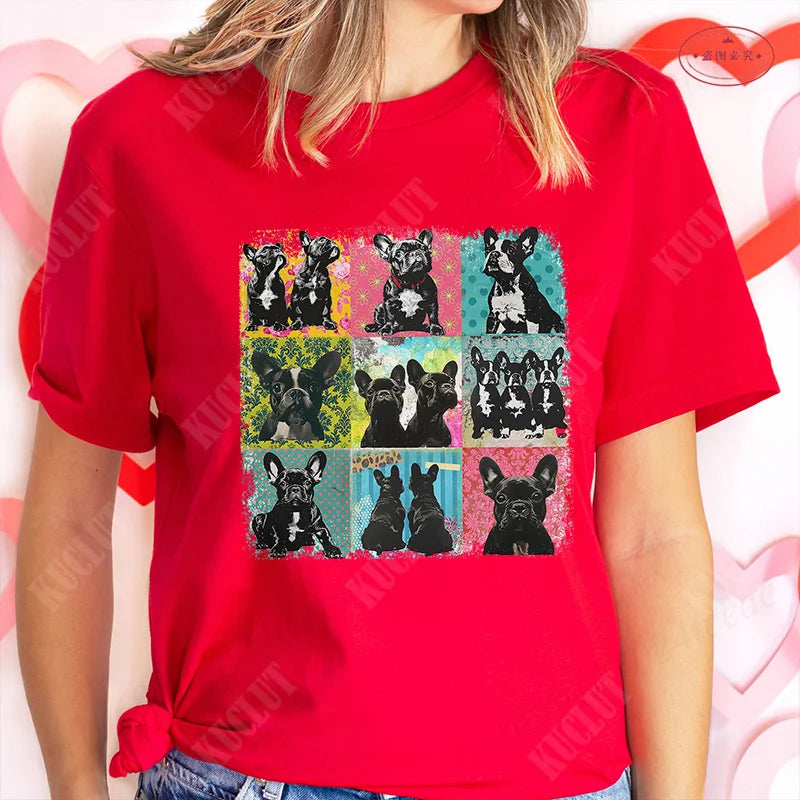 French Bulldog Woman T Shirt Fashion Dog Graphic Tops Summer Short Sleeve Tees Harajuku Streetwear Aesthetic Female Clothing