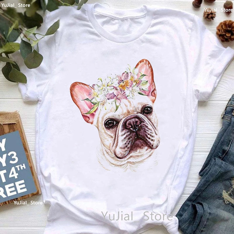 Cute French Bulldog Puppy Love Coffee Print T Shirt Girls Funny White Tshirt Women Harajuku Kawaii Dog Lover T-Shirt Female
