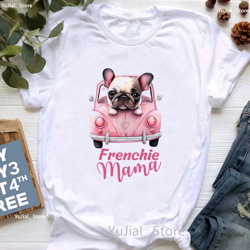 Cute French Bulldog Puppy Love Coffee Print T Shirt Girls Funny White Tshirt Women Harajuku Kawaii Dog Lover T-Shirt Female