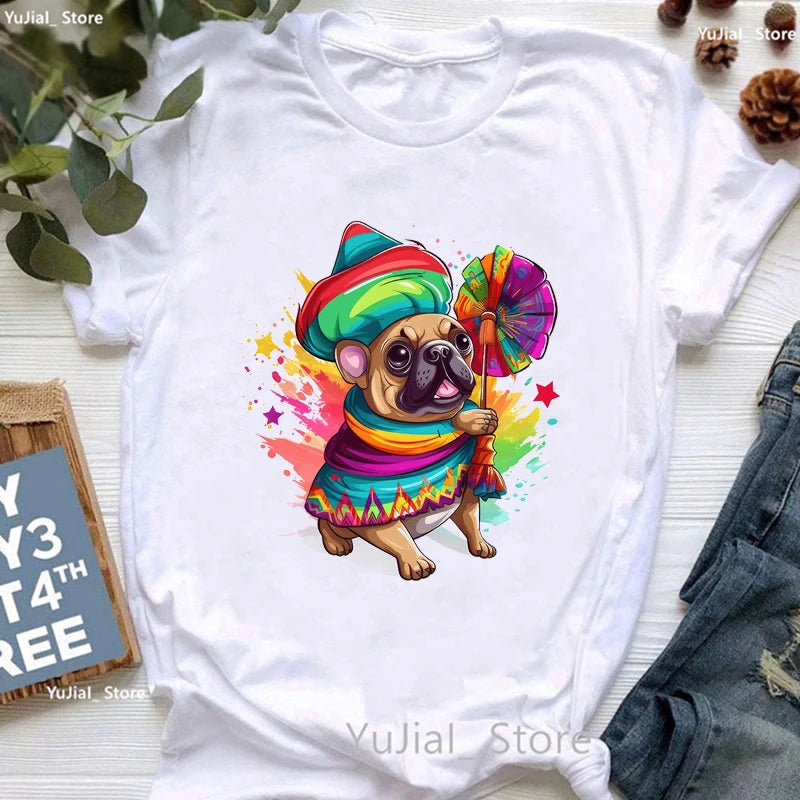 Cute French Bulldog Puppy Love Coffee Print T Shirt Girls Funny White Tshirt Women Harajuku Kawaii Dog Lover T-Shirt Female