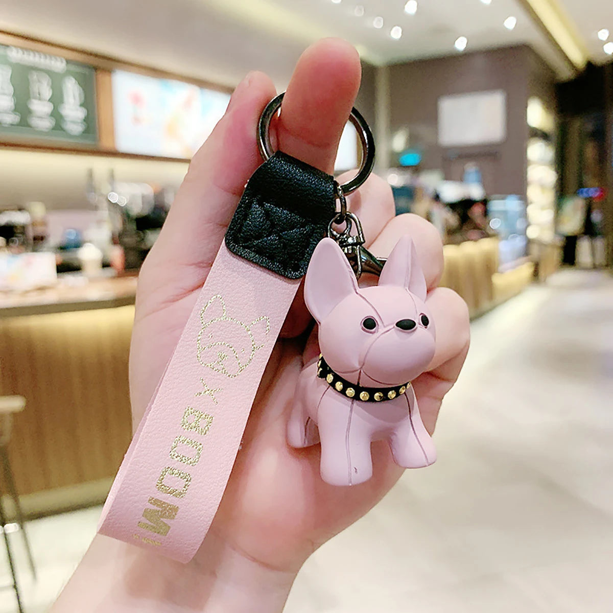 Fashion Punk French Bulldog Leather Keychain
