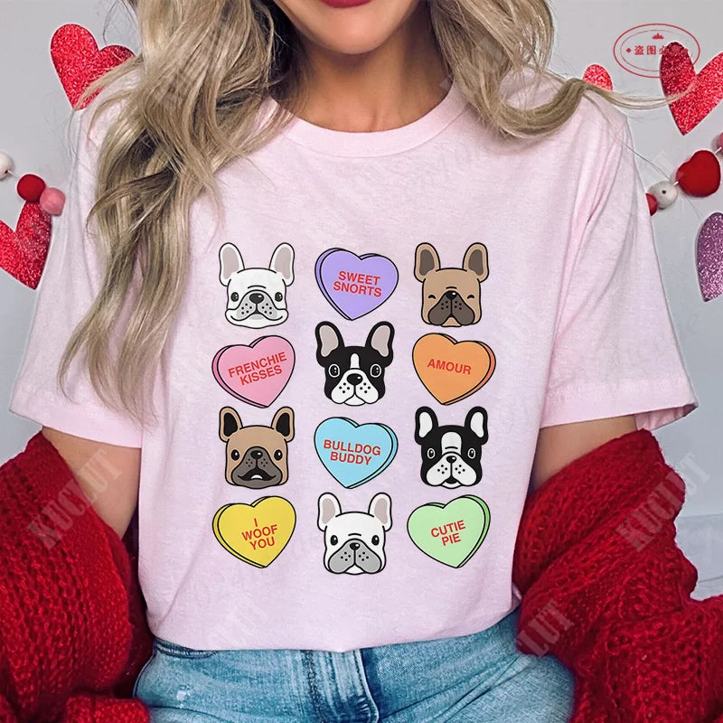 French Bulldog Woman T Shirt Fashion Dog Graphic Tops Summer Short Sleeve Tees Harajuku Streetwear Aesthetic Female Clothing